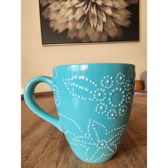 Starbucks Other - 2006 Starbucks Aqua Turquoise Embossed Pin Dot Floral Coffee Cup Tea Mug